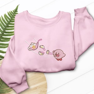 Sudadera con capucha y camiseta bordada de Kirby, regalo bordado de meteorito para fans.