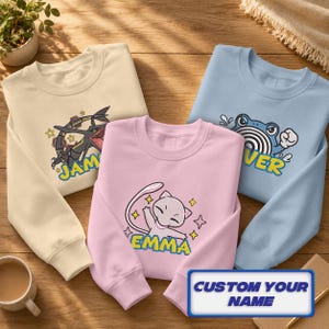 Mew, Rayquaza, Poliwrath Embroidered Shirt Custom Name Anime T-shirt Sweatshirt Hoodie Personalized Manga Gaming Gifts