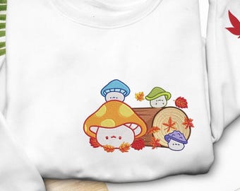 Sudadera con capucha bordada con diseño de hongo kawaii, ideal como regalo de manga.