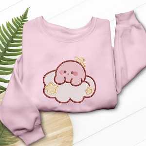Kirby Sleepy Embroidered T-Shirt Sweatshirt Hoodie Dream Design, Gift for Gamers Anime Fans, Cozy Gaming Apparel