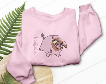 Camiseta brillante y gruesa bordada con diseño de cerdo estilo anime, sudadera con capucha, regalos para fans.