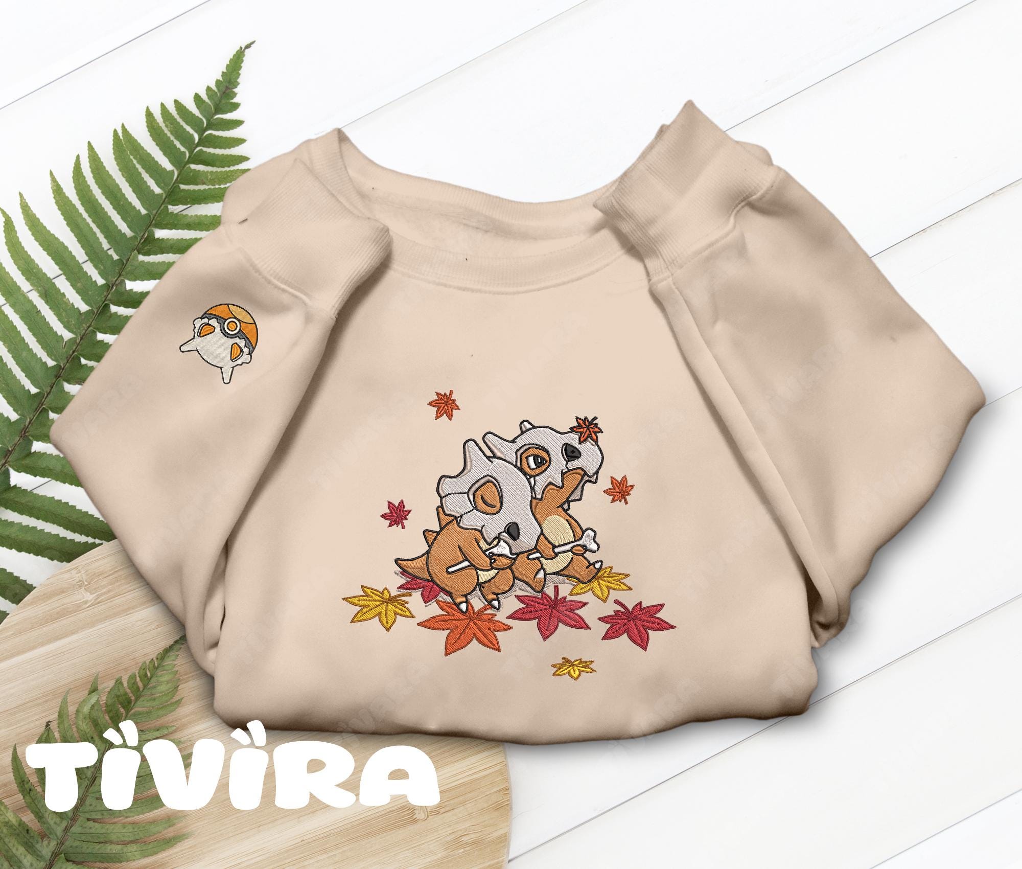 Cubone Autumn Embroidered Shirt Maple Leaves Design T-shirt Sweatshirt Hoodie Video Gaming Gifts