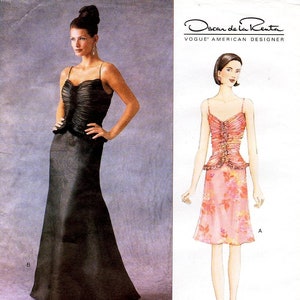 Sz 14/16/18 - Vogue Dress Pattern 2584 by OSCAR de la RENTA - Misses&#39; Ruched Bodice, Dropped Waist, Flared Dress - Vogue American Designer