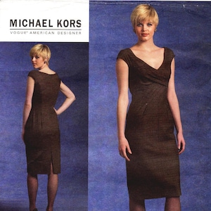 Sz 12/14/16/18 - Vogue Dress Pattern V1117 by MICHAEL KORS - Misses&#39; Lined Fitted V-Neck Dress with Pleated Bodice - Vogue American Designer