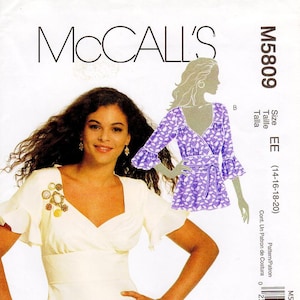 Sz 14/16/18/20 - McCall&#39;s Top Pattern M5809 - Misses&#39; V-Neck, Mock Wrap Top in Two Variations - McCall&#39;s Patterns