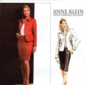Sz 12/14/16 - Vogue Suit Pattern V2808 by ANNE KLEIN - Marynarka i prosta spódnica dla panien młodych, przeszywana, marszczona z boku - Vogue American Designer