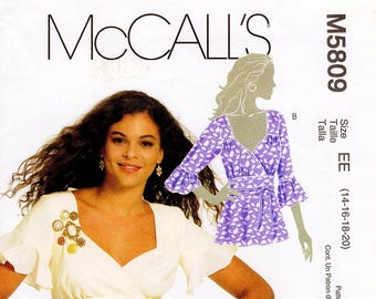 McCall's M5809 Top Sewing Pattern: Misses' V-Neck, Mock Wrap (Size 14-20)