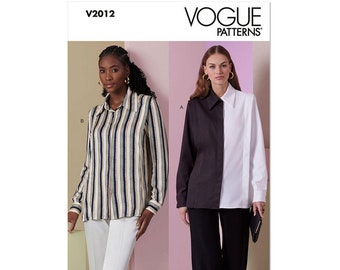 Vogue Sewing Pattern V2012: Misses' Loose-Fitting Shirt, Pointed Collar (Pick Size)