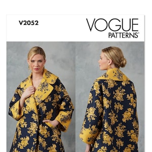 Vogue Pattern V2052 - Misses&#39; Loose-Fitting,  Wide Shawl Collar, A-Line Jacket with Side Welt Pockets & Sleeve Bands - Pick Size