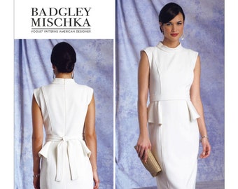 Vogue V1399 Dress Pattern: Badgley Mischka Side-Peplum Dress, Sizes 14-22