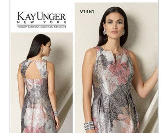 Sz 6/8/10/12/14 - Vogue Dress Pattern V1481 by KAY UNGER - Misses' Notch-Neck Back-Cutout Dress - Vogue American Designer Pattern