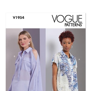 Vogue Pattern V1954 - Misses&#39; Loose-Fitting Pullover Tops w/Back Yoke, Dropped Shoulders, Collar, Collar Band, Narrow Hem - Pick Size