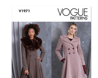 Vogue Pattern V1971 - Misses' Lined, Double-Breasted, Princess Seam, Buttoned, Flared Coat in Two Variations (Sz 6/8/10/12/14)