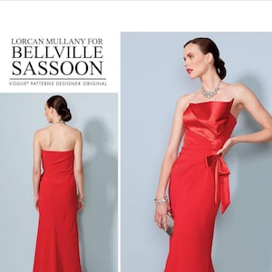 Vogue Symönster V1533 av BELLVILLE SASSOON - Axelbandslös Klänning med Drapering framtill och Släp för Fröknar - Vogue Designer Original (Välj Storlek)