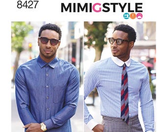 Simplicity Sewing Pattern 8427 - Men's Fitted Shirt by Mimi G Style (Sz 44 thru 52)