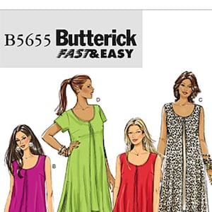 Sz 8/10/12/14/16 - Butterick Pattern B5655 - Misses&#39; Front Overlay, Scoop Neck, Flared Dress or Top in Four Options & Pull-On Cropped Pants