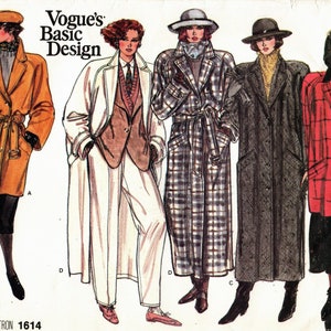 Vtg 80&#39;s Vogue Coat Pattern 1614 - Misses&#39; Notched Collar, Raglan Sleeve Coat and Belt in Five Variations - Vogue Basic Design - Sz 6/8/10