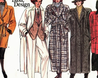 Vtg 80&#39;s Vogue Coat Pattern 1614 - Misses&#39; Notched Collar, Raglan Sleeve Coat and Belt in Five Variations - Vogue Basic Design - Sz 6/8/10