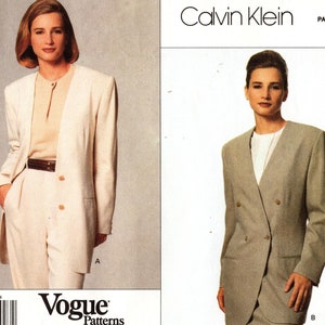Tamanho 14/16/18 - Padrão Vogue 2724 da CALVIN KLEIN - Jaqueta Misses&#39; Loose-Fitting, Forrada, Abaixo do Quadril com Painéis Laterais - Trespassado Simples ou Duplo