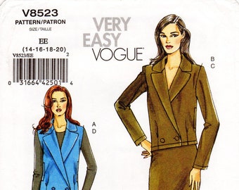 Sz 14/16/18/20 - Vogue Separates Pattern V8523 - Misses' Double Breasted Jacket, Straight Skirt or Pants - Very Easy Vogue Patterns - Uncut