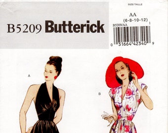 Butterick Sewing Pattern B5209 - Misses&#39; Fit and Flare Halter or Cap Sleeve Day Dresses - Retro 1947 Reissued Pattern - Pick A Size