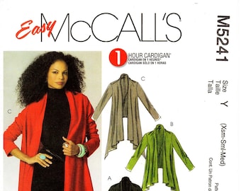 Sz Xsm/Sml/Med - McCall's Jacket Pattern M5241  - Misses' Hi-Low Cardigan in Three Variations - 1 hour Pattern - McCall's Patterns