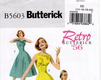 Butterick Dress Pattern B5603 - Misses&#39; Fit and Flare Empire Dress with Three Bodice Variations - Reissued 1956 Pattern - Butterick Retro