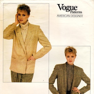 Tamanho 8 - Padrão de jaqueta vintage Vogue 2985 por ANNE KLEIN - Jaquetas semiajustadas, forradas, de abotoamento simples ou duplo da Misses - Padrões Vogue