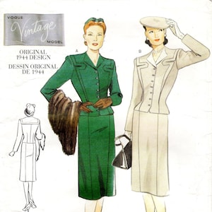 Vogue Sewing Pattern 2198 - Misses' Fitted, Lined Top & A-Line Skirt - Vogue Vintage Model 1944 Two-Piece Dress Pattern - Pick Your Size