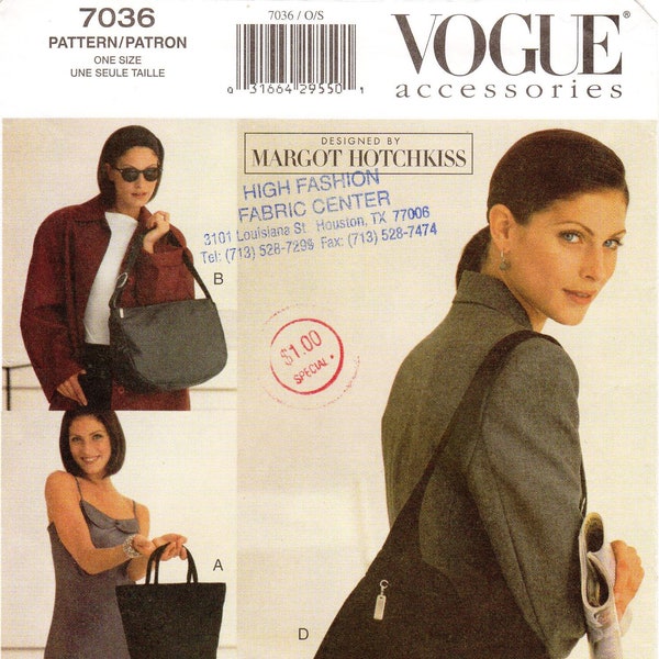 Vogue Accessories Pattern 7036 by MARGOT HOTCHKISS - Lined Shoulder Bags in Two Options/Tote Bag or Backpack Bag - Vogue Patterns