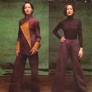Sz 18/20/22 - Vogue Pantsuit Pattern 2699 by ISSEY MIYAKE - Misses&#39; Standing Collar Jacket and Flared Pants - Vogue Designer Original