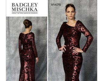 Vogue Dress Pattern V1475 by BADGLEY MISCHKA - Misses' Ruched Floor-Length Dress - Vogue American Designer