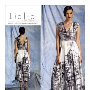 Vogue Sewing Pattern V1402 by LIALIA by JULIA ALARCON - Misses&#39; Lined, Midi Length, Deep-V Dress - Vogue American Designer - Pick Your Size