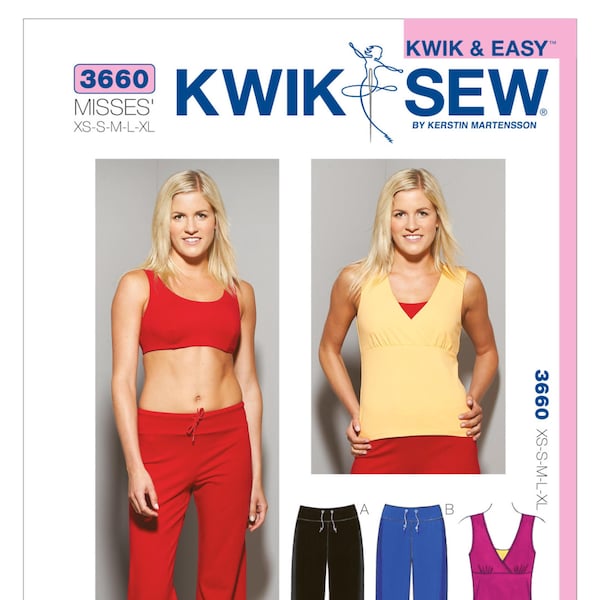 Sz XS/S/M/L/Xl - Kwik Sew Separates Pattern K3660 by Kerstin Martensson - Misses' Fitness Top, Bra and Pants in Two Lengths -