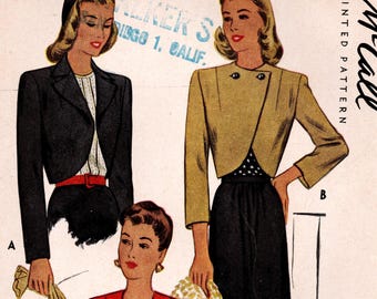 1940s McCall Sewing Pattern 5961 -  Misses' Set of Boleros/Jackets (Size 14/Bust 32" Uncut)