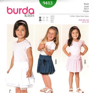 Burda Sewing Pattern 9413 - Girls&#39; Elastic Waist, Tiered, Yoked Waist Skirt in Three Variations w/Optional Underskirt  - Girls&#39; Sz 3 thru 10