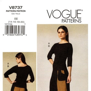 Sz 14/16/18/20 - Vogue Separates Pattern V8737 - Misses&#39; Fitted Knit Top and Loose Fitting, Flared Skirt with Contrast Panels and Pockets