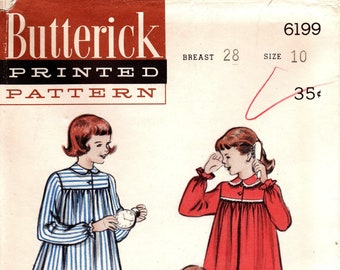 Patroon vintage nachtjapon meisjesnachthemd: Butterick 6199, maat 10