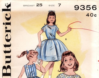 Vintage 60s Girls' Dress Pattern: Butterick 9356, Bateau Neckline