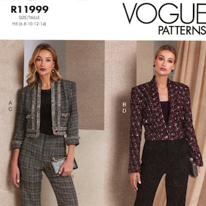 Vogue Sewing Pattern R11999/V1993 - Misses&#39; Fitted, Cropped Jacket w/Extended Shoulders & Fly Front Pants in Two Options - Pick Your Size