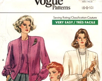 80s Vogue 7362 Sewing Pattern: Misses' Cardigan & Top - Size Pick