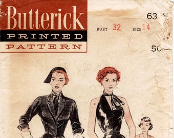 SZ 14/Bust 32" - Vintage 50s Dress Pattern - Butterick 6314 -  Misses' V-Neck Sleeveless Dress & Nipped Waist Jacket - Butterick Patterns