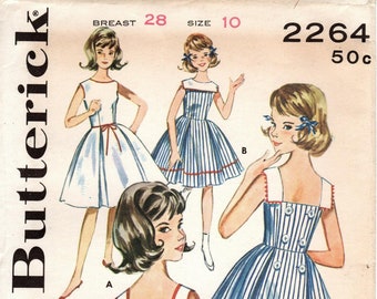 Sz 10/Breast 28" - Butterick Girls' Pattern 2264 -  Girls' Sleeveless Wrap Around Dress in Two Options - Original 60's Butterick Pattern