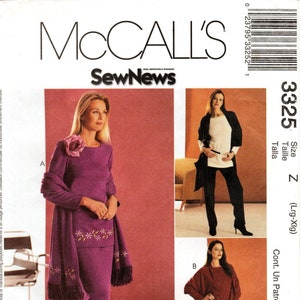 Sz Lg/Xlg - McCall&#39;s Separates Pattern 3325 - Misses&#39; Pullover Top, Elastic Waist Pants or Skirt and Shawl - Uncut Pattern