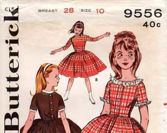 1960s Butterick 9556 Girls' Full Skirt Dress Pattern - Size U-PICK