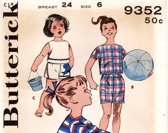 Vintage 60s Butterick 9352 Girls' Sportswear Pattern - Size 6