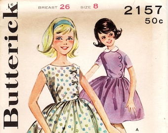1960s Butterick Girls' Dress Pattern 2157 - Scallop Bodice - Size 8