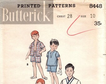Vintage jaren 50 jongenspyjamapatroon: Butterick 8448, maat 10 (borst: 28")