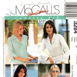 McCall&#39;s Sewing Pattern 3284 - Misses&#39; Button Front, Side Slit Shirt, w/Back Waist Darts has Sleeve Options - Sz 14/16/18