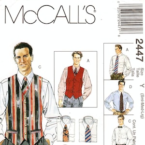 McCall&#39;s Sewing Pattern 2447 - Men&#39;s Lined Vest, Shirt, Tie in Two Lengths and Bow Tie - Sz S/M/L